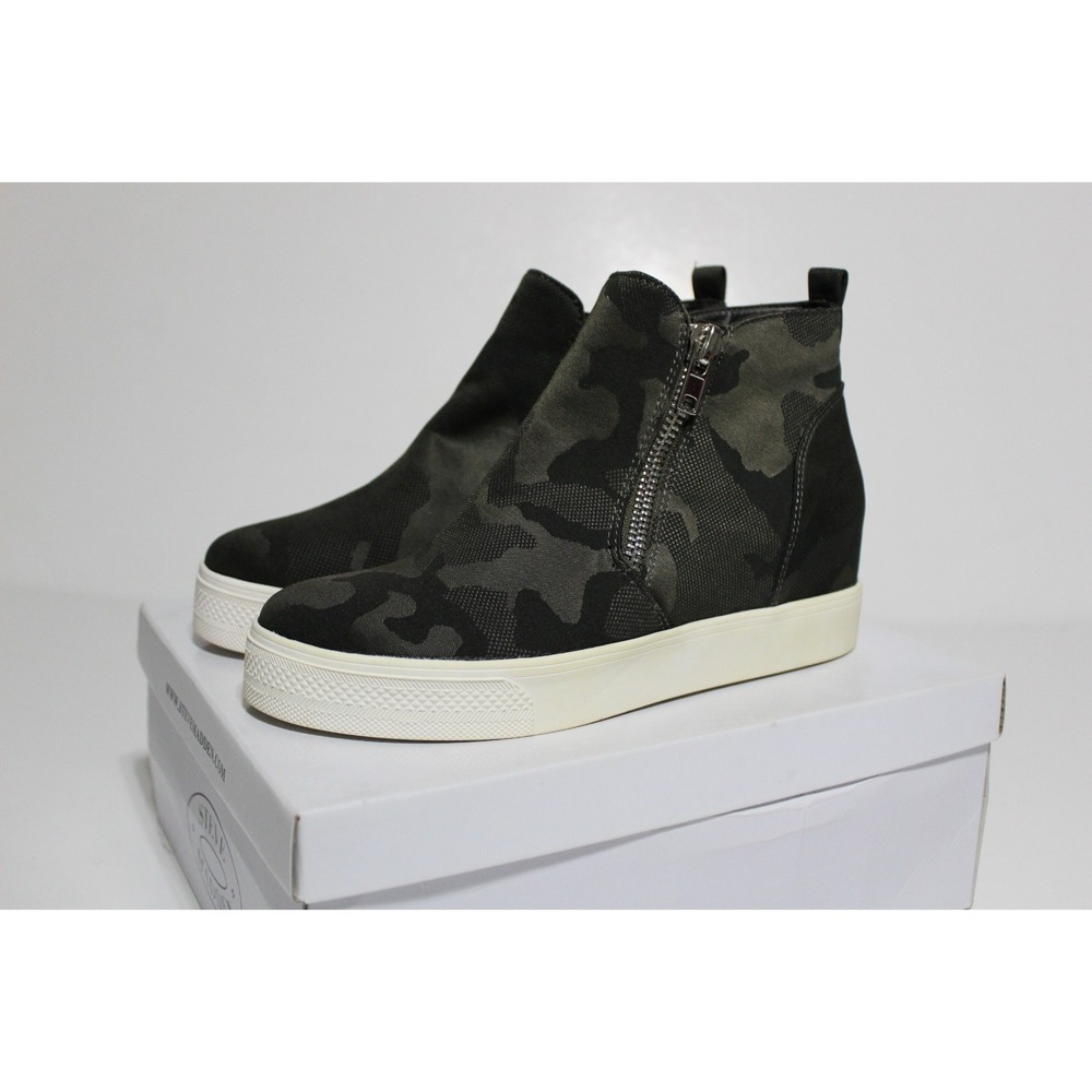 Steve Madden Wedgie WEDG01S1 Womens 10 Sneaker Gray Camo Side Zip Wedge Shoes